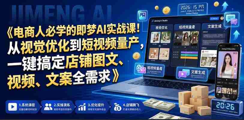 电商人必学的即梦AI实战课！从视觉优化到短视频量产，一键搞定店铺图文、视频、文案全需求-有道网创