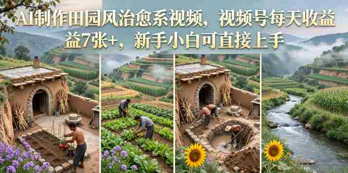 AI制作田园风治愈系视频，视频号每天收益7张+，新手小白可直接上手-有道网创