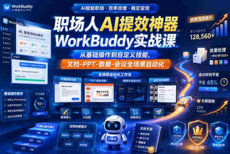 职场人AI提效神器WorkBuddy实战课,从基础操作到自定义技能,文档-PPT-数据-会议全场景自动化-有道网创