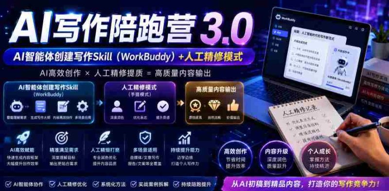 AI写作陪跑营3.0,Ai智能体创建写作skill(workbuddy)+人工手写模式(手搓模式),去除AI痕迹(头条号、公众号、百家号)-有道网创