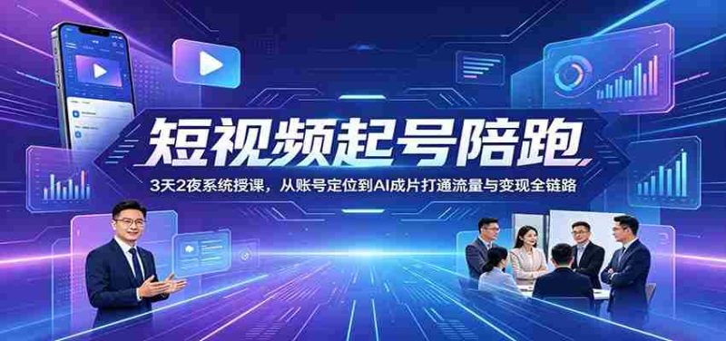 短视频起号陪跑:3天2夜系统授课,从账号定位到AI成片打通流量与变现全链路-有道网创