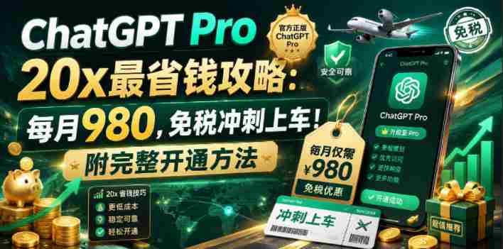 ChatGPT Pro 20x最省钱攻略：每月980，免税冲刺上车！附完整开通方法【文档】-有道网创