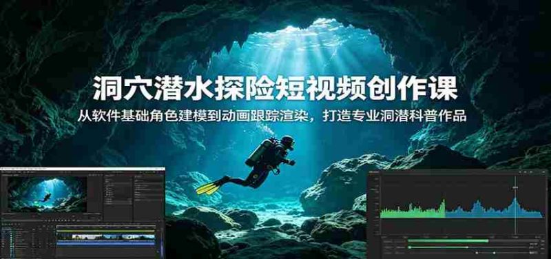 洞穴潜水探险短视频创作课:从软件基础角色建模到动画跟踪渲染,打造专业洞潜科普作品-有道网创