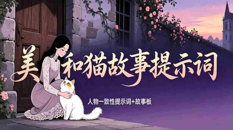 (18909期)美女和猫故事提示词,人物一致性提示词+故事板-有道网创