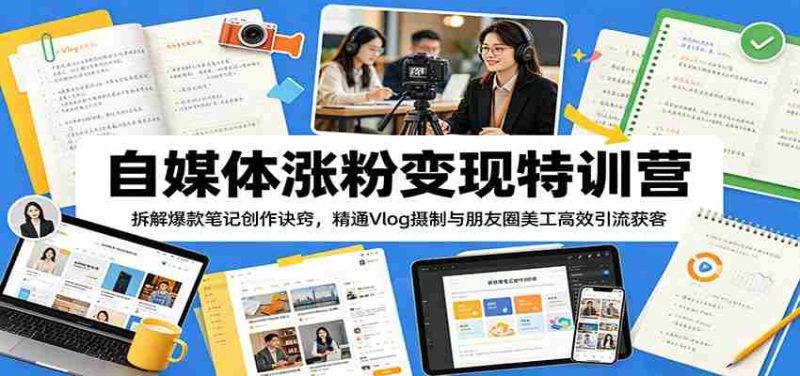 自媒体涨粉变现特训营：拆解爆款笔记创作诀窍，精通Vlog摄制与朋友圈美工高效引流获客-有道网创