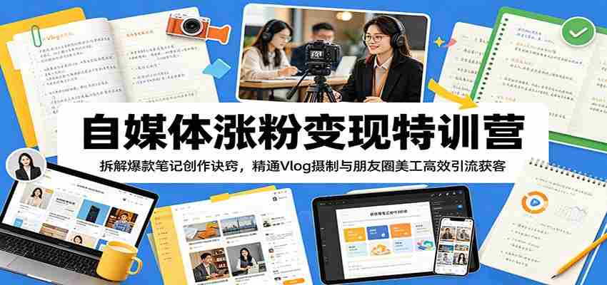 自媒体涨粉变现特训营：拆解爆款笔记创作诀窍，精通Vlog摄制与朋友圈美工高效引流获客-有道网创