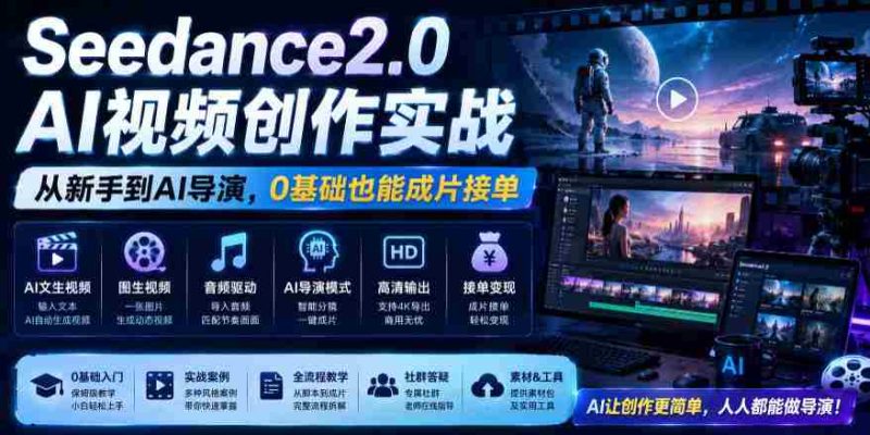 Seedance2.0 AI视频创作实战，从新手到AI导演，0基础也能成片接单变现-有道网创