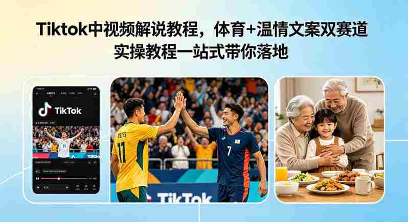Tiktok中视频解说教程，体育+温情文案双赛道实操教程一站式带你落地，教你出海賺美刀-有道网创