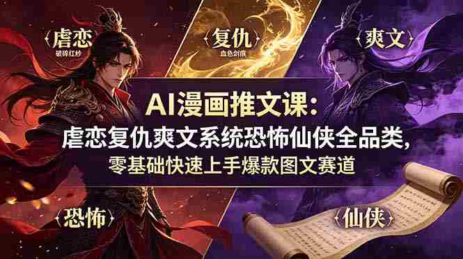 (19060期)AI漫画推文课:虐恋复仇爽文系统恐怖仙侠全品类,零基础快速上手爆款图文赛道-有道网创