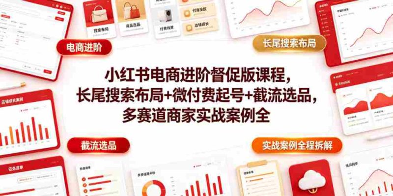 小红书电商进阶督促版课程,长尾搜索布局+微付费起号+截流选品,多赛道商家实战案例全程拆解-有道网创