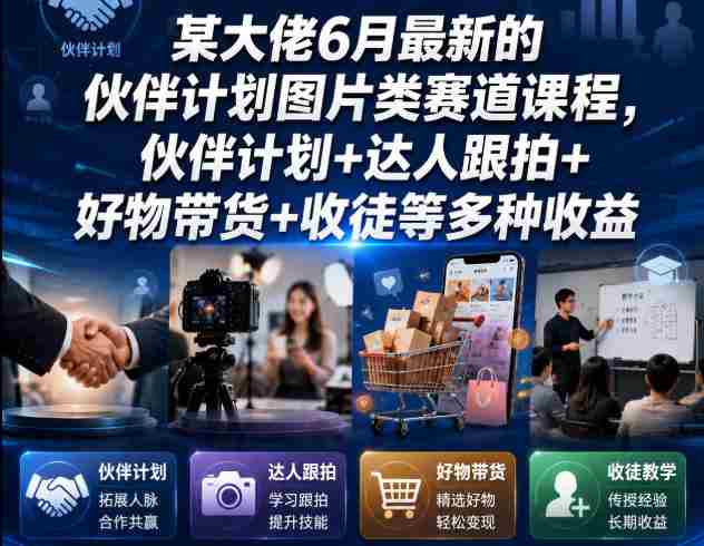 某大佬6月最新的伙伴计划图片类赛道课程,伙伴计划+达人跟拍+好物带货+收徒等多种收益