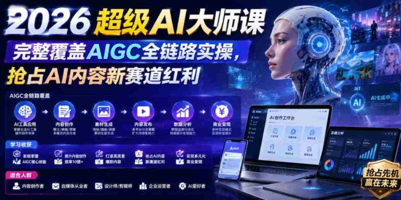 2026超级AI大师课,完整覆盖AIGC全链路实操,抢占AI内容新赛道红利-有道网创