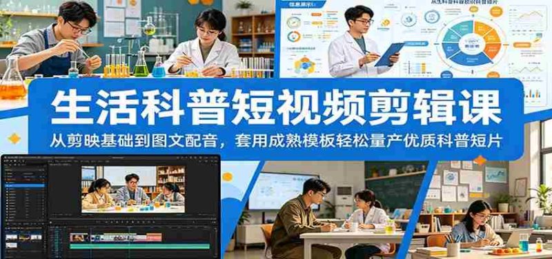 生活科普短视频剪辑课:从剪映基础到图文配音,套用成熟模板轻松量产优质科普短片-有道网创