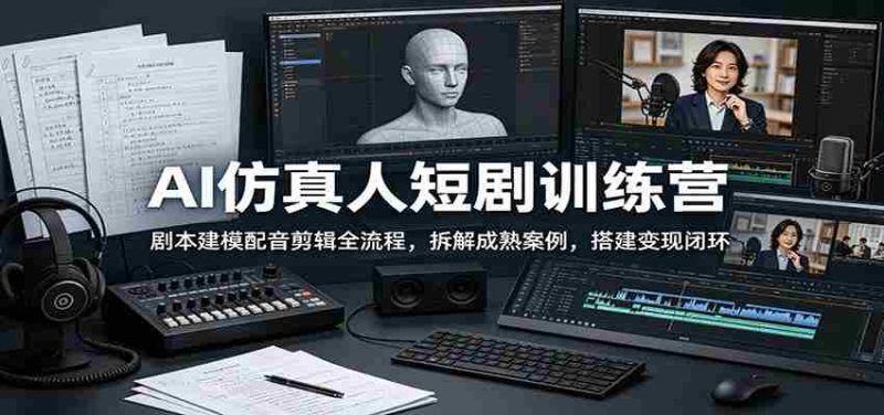 AI仿真人短剧训练营：剧本建模配音剪辑全流程，拆解成熟案例，搭建变现闭环-有道网创