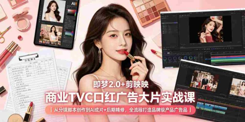即梦2.0+剪映商业TVC口红广告大片实战课｜从分镜脚本创作到AI成片+后期精修，全流程打造品牌级产品广告-有道网创