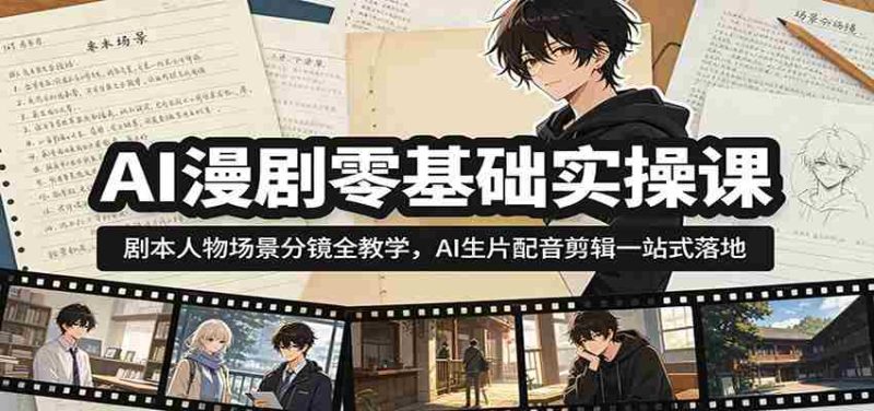 AI漫剧零基础实操课:剧本人物场景分镜全教学,AI生片配音剪辑一站式落地-有道网创