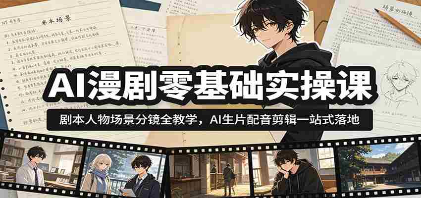 AI漫剧零基础实操课：剧本人物场景分镜全教学，AI生片配音剪辑一站式落地-有道网创