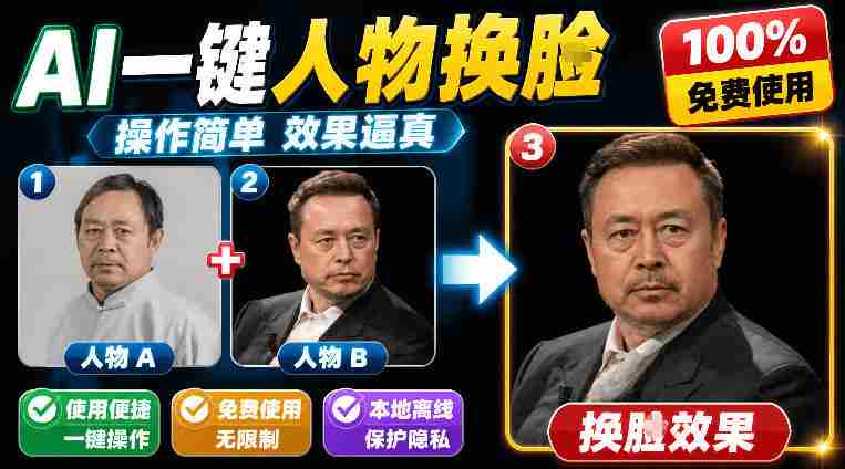 (19012期)纯离线本地运行!AI一键人物lian部替换软件,支持图片换lian,效果逼真,最便捷换lian工具FaceSwap-有道网创