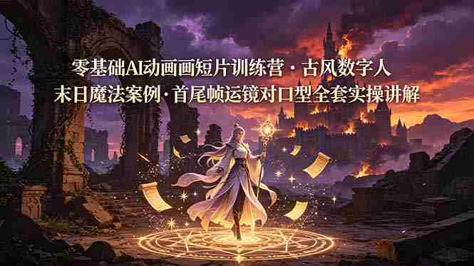 (19078期)零基础AI动画短片训练营,古风数字人末日魔法案例,首尾帧运镜对口型全套实操讲解-有道网创