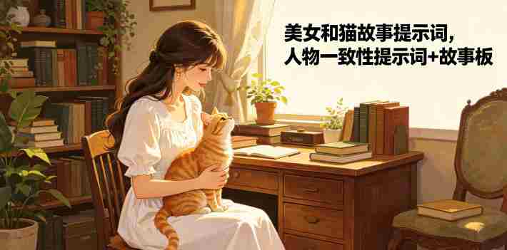 美女和猫故事提示词,人物一致性提示词+故事板-有道网创