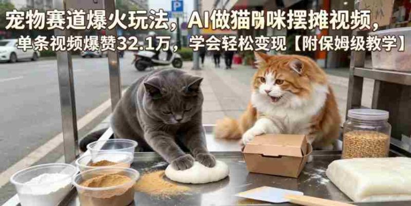 宠物赛道爆火玩法,AI做猫咪摆摊视频,单条视频爆赞32.1万,学会轻松变现【附保姆级教学】-有道网创