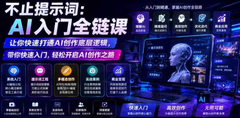 不止提示词:AI入门全链课,让你快速打通AI创作底层逻辑,带你快速入门,轻松开启AI创作之路-有道网创