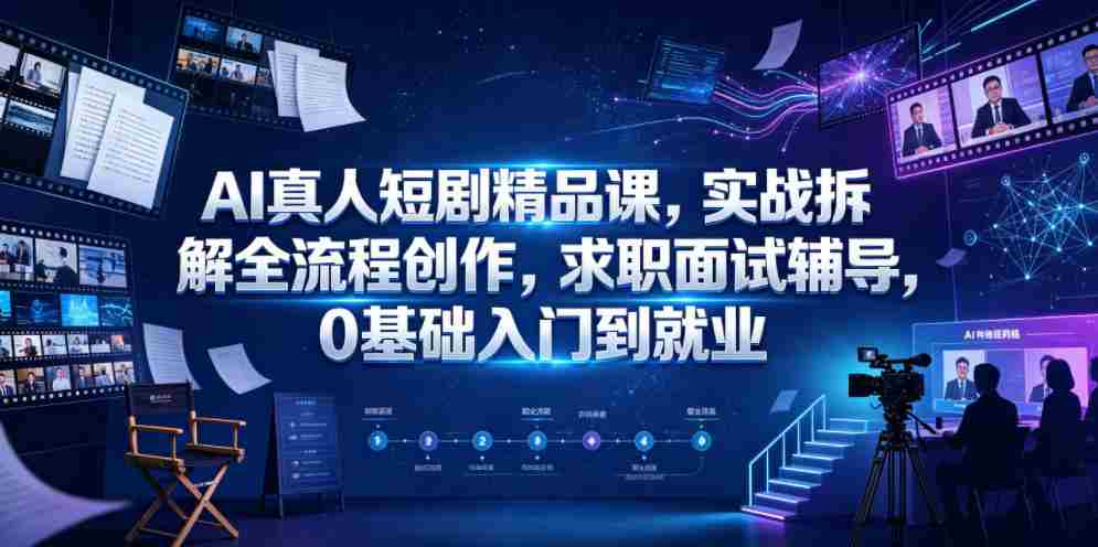 AI真人短剧精品课,实战拆解全流程创作,求职面试辅导,0基础入门到就业