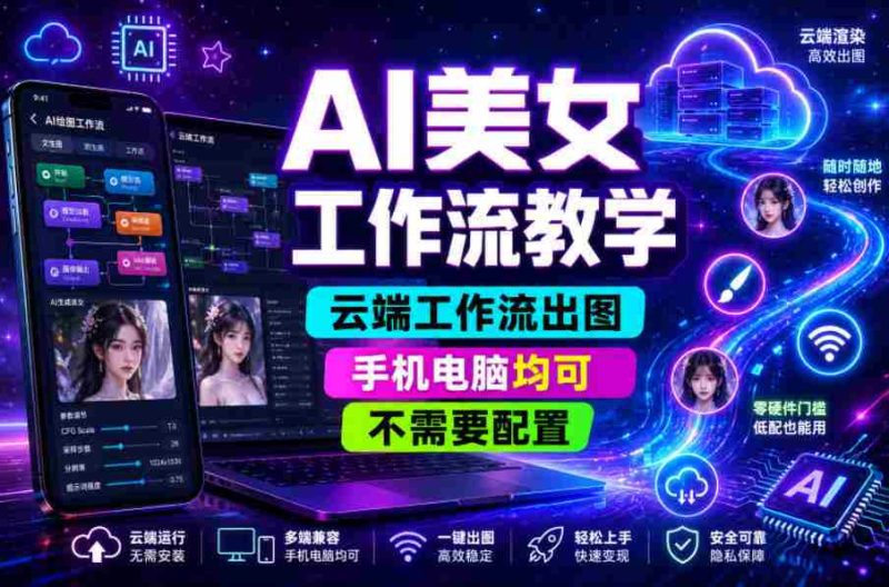 AI美女工作流教学,云端工作流出图,手机电脑均可,不需要配置,快速起号涨粉-有道网创