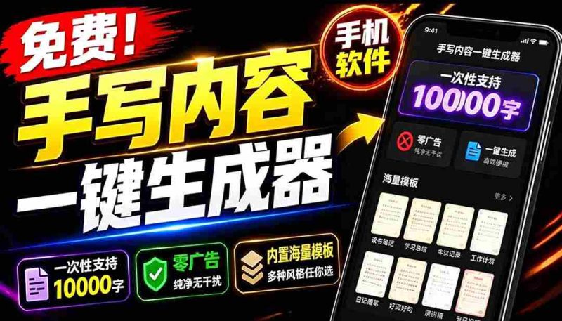（18667期）超逼真手写字体一键生成器，纯免费离线运行，一次性支持10000字，零广告，内置海量模板-有道网创