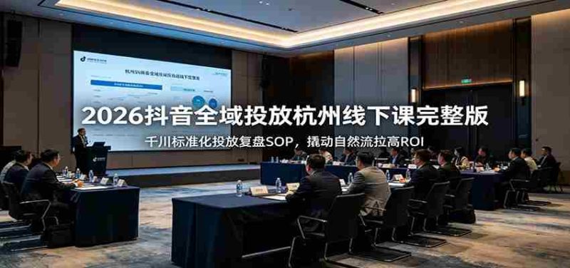 2026抖音全域投放杭州线下课完整版:千川标准化投放复盘SOP,撬动自然流拉高ROI-有道网创