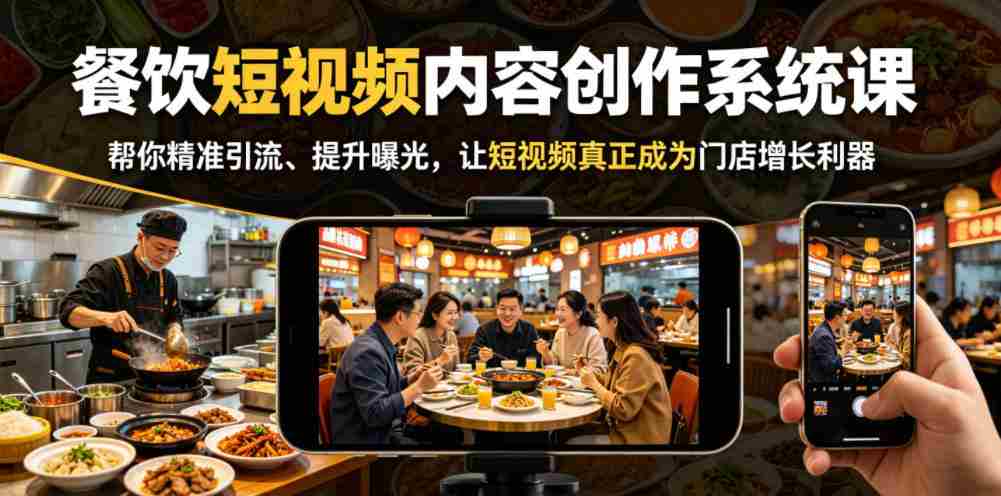 餐饮短视频内容创作系统课，帮你精准引流、提升曝光，让短视频真正成为门店增长利器-有道网创