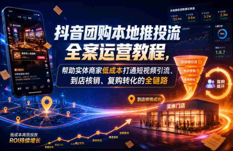 抖音团购本地推投流全案运营教程，帮助实体商家低成本打通短视频引流、到店核销、复购转化的全链路-有道网创