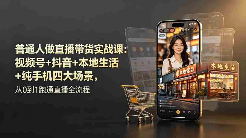 (19111期)普通人做直播带货实战课:视频号+抖音+本地生活+纯手机四大场景,从0到1跑通直播全流程-有道网创
