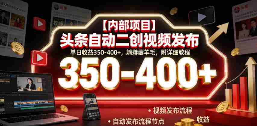 【内部项目】头条自动二创视频发布,单日收益350-400+,躺賺薅羊毛,附详细教程【揭秘】