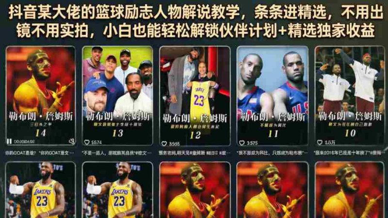抖音某大佬的篮球励志人物解说教学,条条进精选,不用出镜不用实拍,小白也能轻松解锁伙伴计划+精选独家收益-有道网创