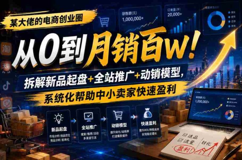 某大佬的电商创业圈从0到月销百W!拆解新品起盘+全站推广+动销模型,系统化帮助中小卖家快速盈利-有道网创