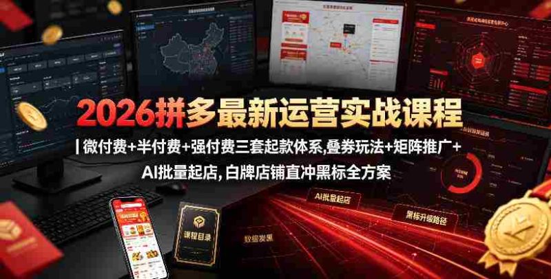 2026拼多多最新运营实战课程|微付费+半付费+强付费三套起款体系,叠券玩法+矩阵推广+AI批量起店,白牌店铺直冲黑标全方案-有道网创