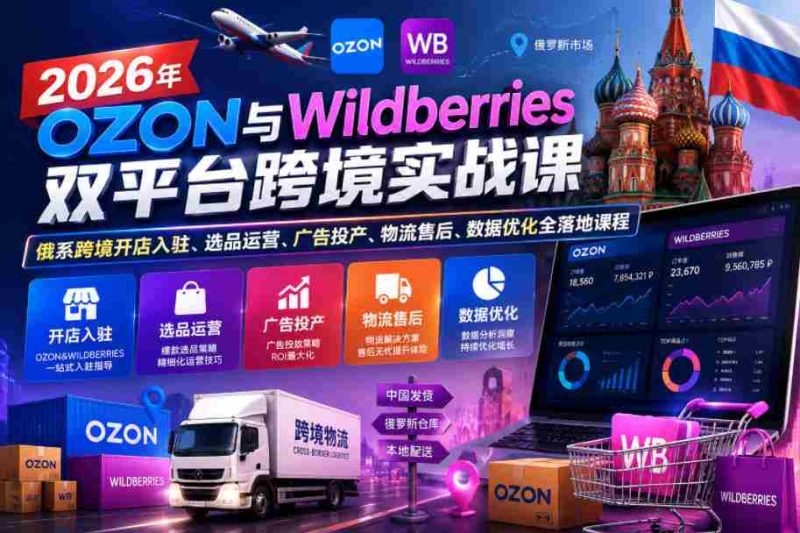 2026年OZON与Wildberries双平台跨境实战课,俄系跨境开店入驻、选品运营、广告投产、物流售后、数据优化全落地课程-有道网创