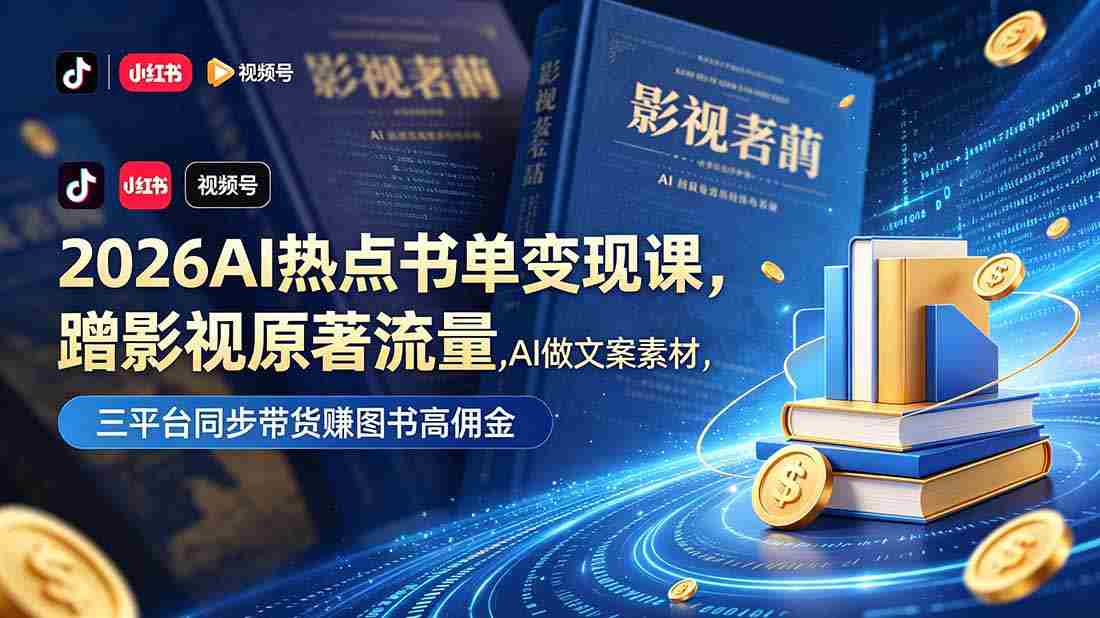 （18727期）2026AI热点书单变现课，蹭影视原著流量，AI做文案素材，三平台同步带货赚图书高佣金-有道网创