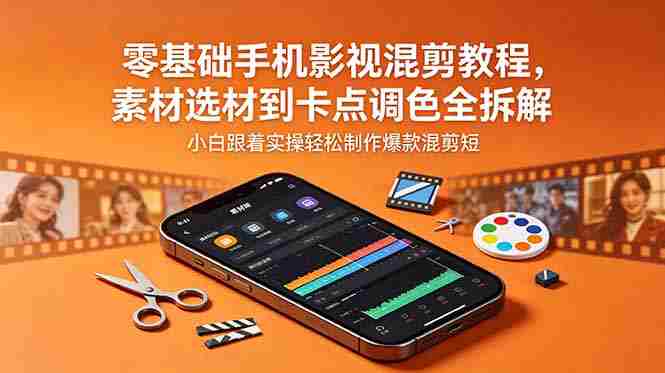 （18750期）零基础手机影视混剪教程，素材选材到卡点调色全拆解，小白跟着实操轻松制作爆款混剪短片-有道网创