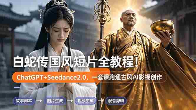 （18737期）白蛇传-国风短片全教程！ChatGPT+Seedance2.0，一套课跑通古风AI影视创作-有道网创