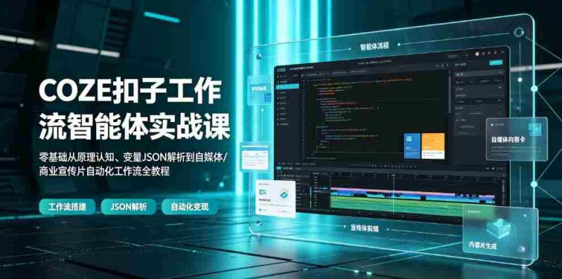 COZE扣子工作流智能体实战课|零基础从原理认知、变量JSON解析到自媒体/商业宣传片自动化工作流全教程-有道网创