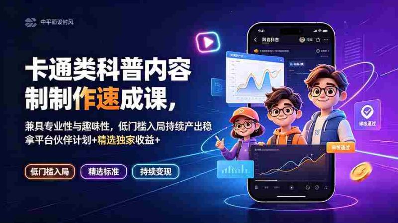 (19234期)卡通类科普内容制作速成课,兼具专业性与趣味性,低门槛入局持续产出稳拿平台伙伴计划+精选独家收益-有道网创