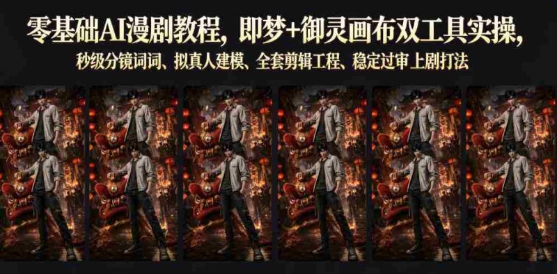 零基础AI漫剧教程,即梦+御灵画布双工具实操,秒级分镜提示词、拟真人建模、全套剪辑工程、稳定过审上剧打法-有道网创