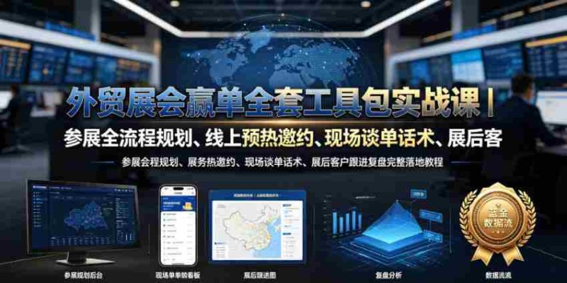 外贸展会赢单全套工具包实战课|参展全流程规划、线上预热邀约、现场谈单话术、展后客户跟进复盘完整落地教程-有道网创