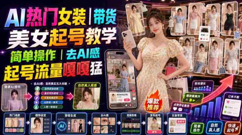 AI热门女装带货丨美女起号教学,简单操作,去AI感,起号流量嘎嘎猛-有道网创