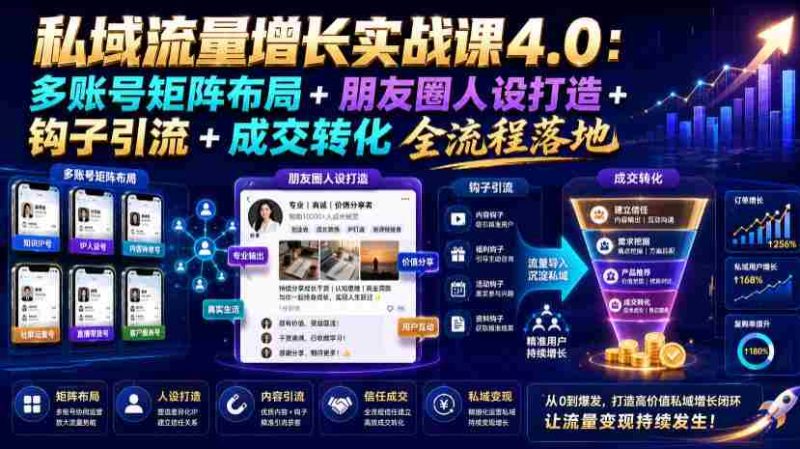 私域流量增长实战课4.0:多账号矩阵布局+朋友圈人设打造+钩子引流+成交转化全流程落地-有道网创