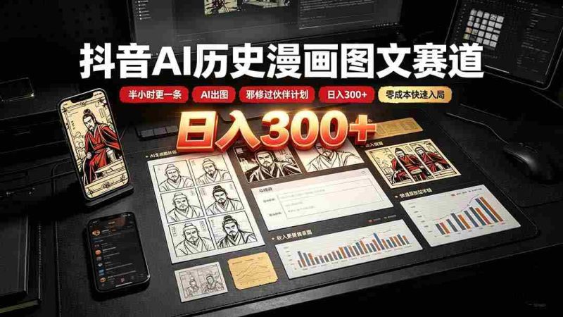 (19498期)抖音AI历史漫画图文赛道:半小时更一条×AI出图×邪修过伙伴计划×日入300+,零成本快速入局-有道网创
