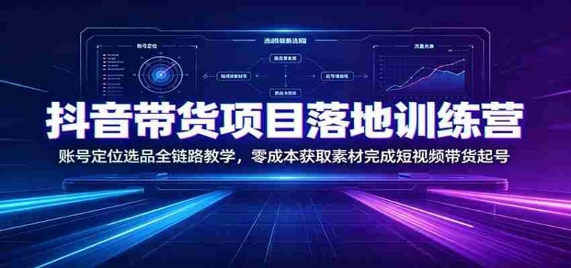 抖音带货项目落地训练营:账号定位选品全链路教学,零成本获取素材完成短视频带货起号-有道网创