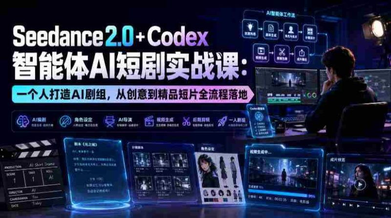 Seedance2.0+Codex智能体AI短剧实战课:一个人打造AI剧组,从创意到精品短片全流程-有道网创